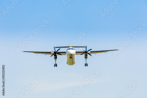 Ukraine, Borispol.  Bombardier Dash 8 Q400 Air Baltic is landing at the international airport Borispol.