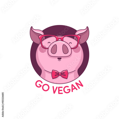 Logo pig hipster color go vegan