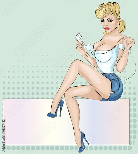 Sexy Pin-up woman with phone answer the call