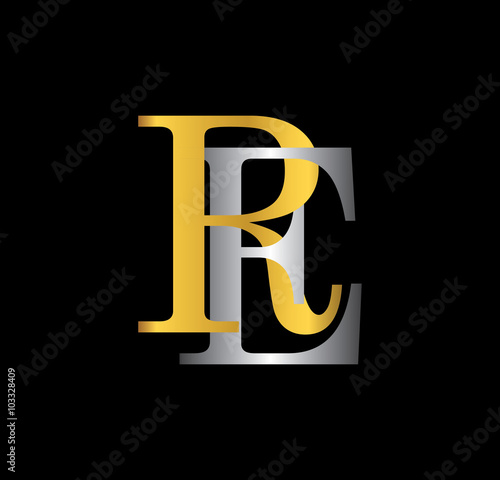 RE initial letter with gold and silver