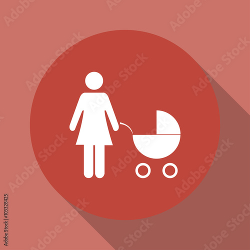 Woman with pram pictogram flat icon