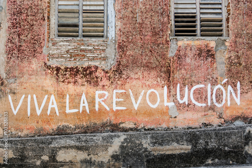 Photography Propaganda slogan on wall in Havana,Cuba.