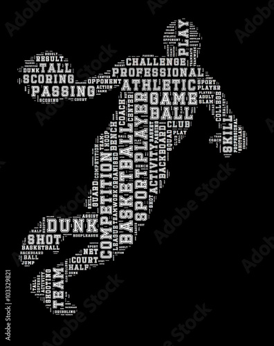 Basketball player word cloud, basketball typography background
