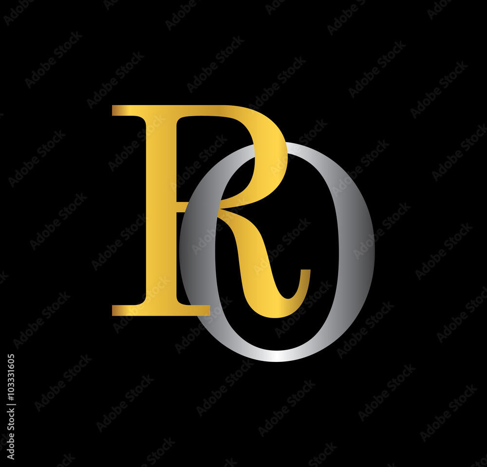 RO initial letter with gold and silver RO initial letter with gold and silver