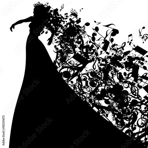 Silhouette of Opera Singer and Musical Symbols
