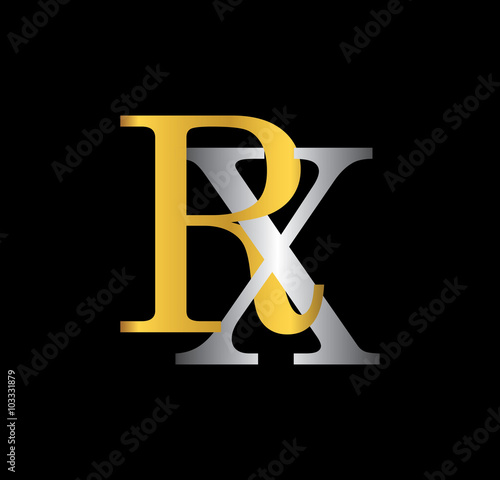 RX initial letter with gold and silver