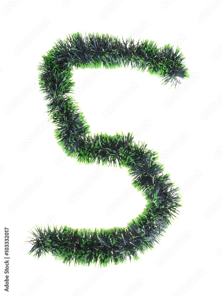 numeral from green Christmas tree decorations on a white background numeral from green Christmas tree decorations on a white background
