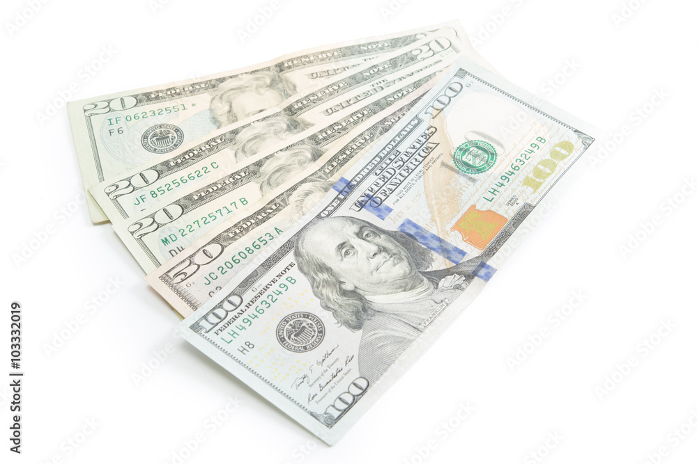 Dollar money bills isolated on white Dollar money bills isolated on white
