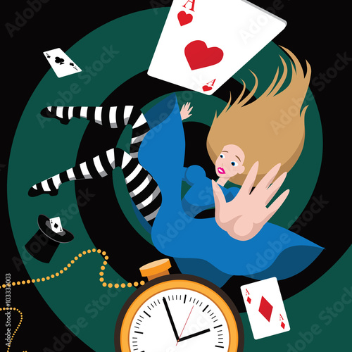 
Alice falls down the rabbit hole. EPS 10 vector.