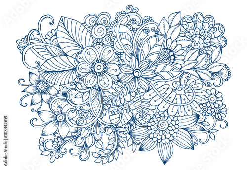 Black and white floral doodle for adult coloring book