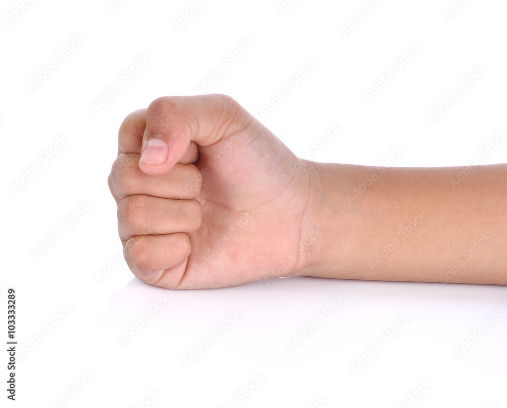 Hand with clenched a fist, isolated on a white background Hand with clenched a fist, isolated on a white background