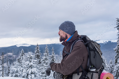 man hiking in mountains