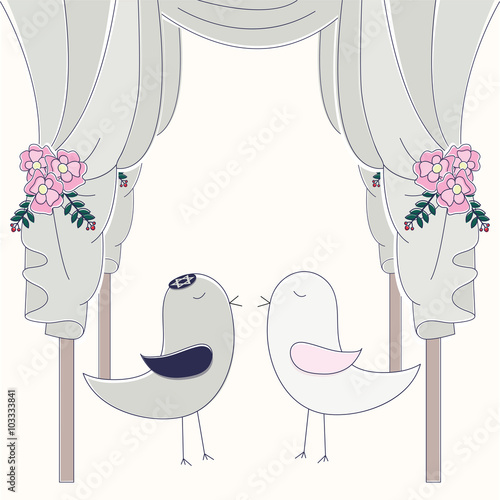 Hupa with birds. Jewish wedding invitation.