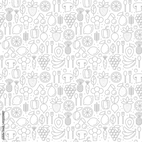 Vector seamless pattern with trendy icons of healthy eco fruits