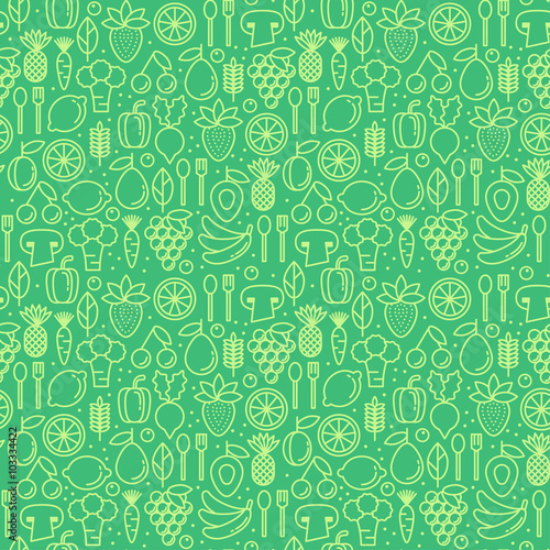 Vector seamless pattern with trendy icons of healthy eco fruits