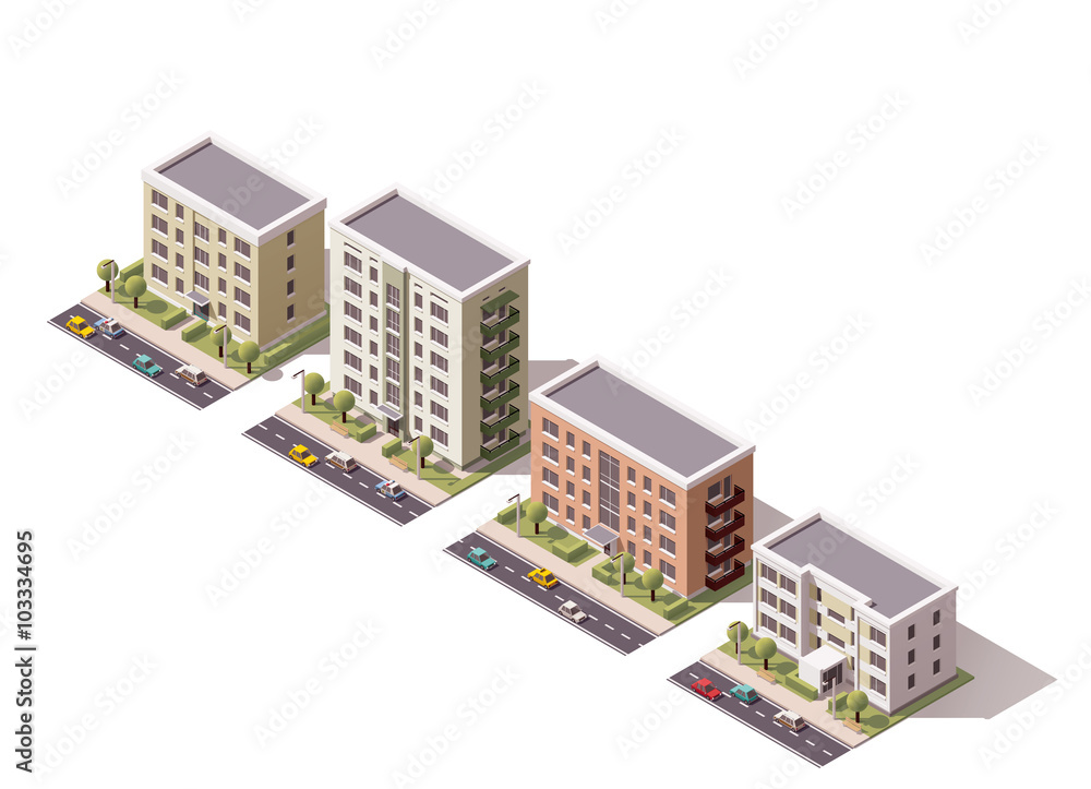Vector isometric buildings set Vector isometric buildings set