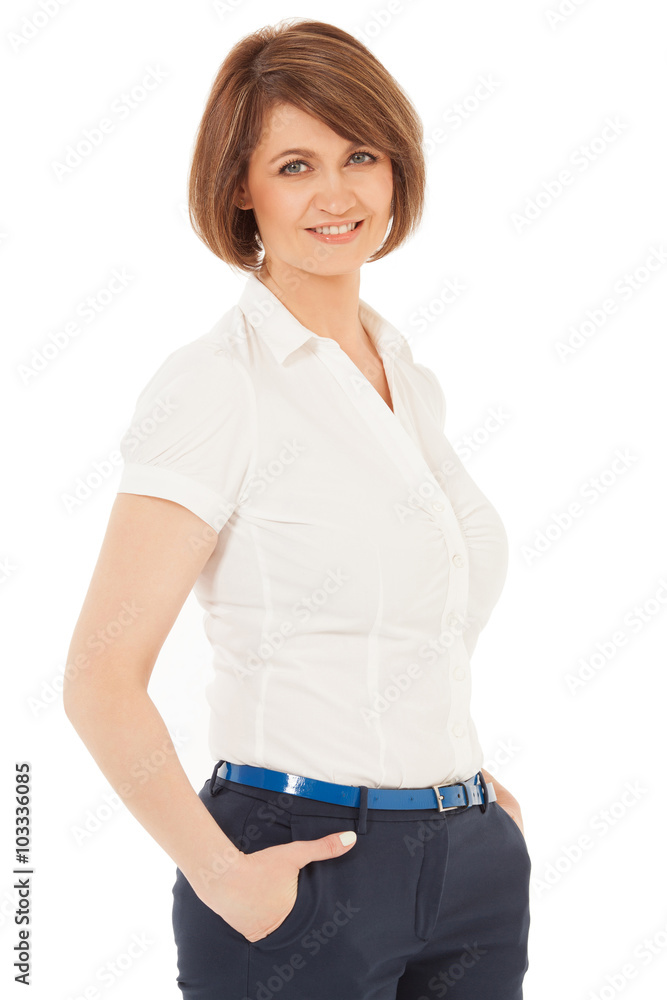 Portrait of beautiful woman smiling at camera Portrait of beautiful woman smiling at camera