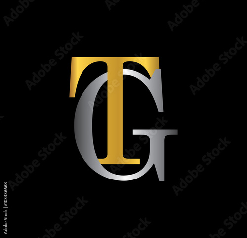 TG initial letter with gold and silver