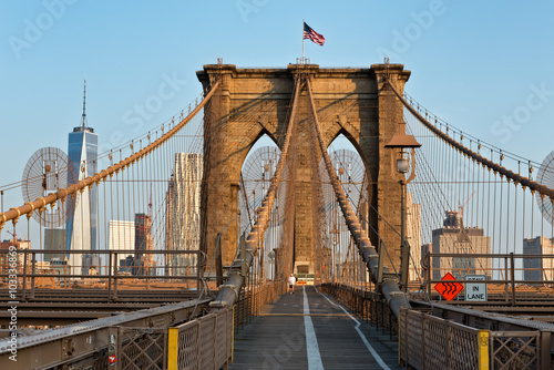 Brooklyn Bridge with flag on top