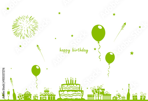 Kuchen, Geschenke und Ballons