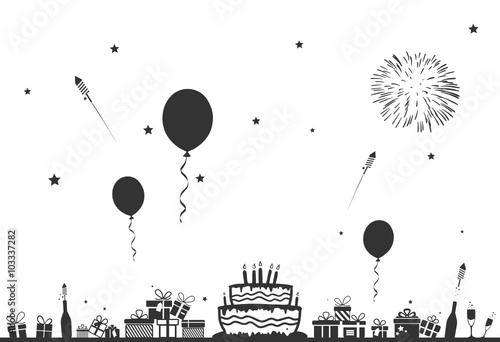 Kuchen, Geschenke und Ballons