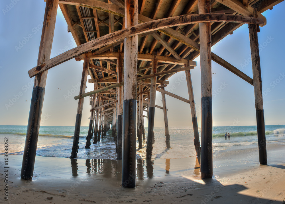 Panoramic view of Balboa Pier from below the deck. 