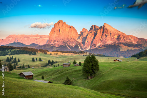 Seiser Alm with Langkofel Group in last sunlight, South Tyrol, I photo