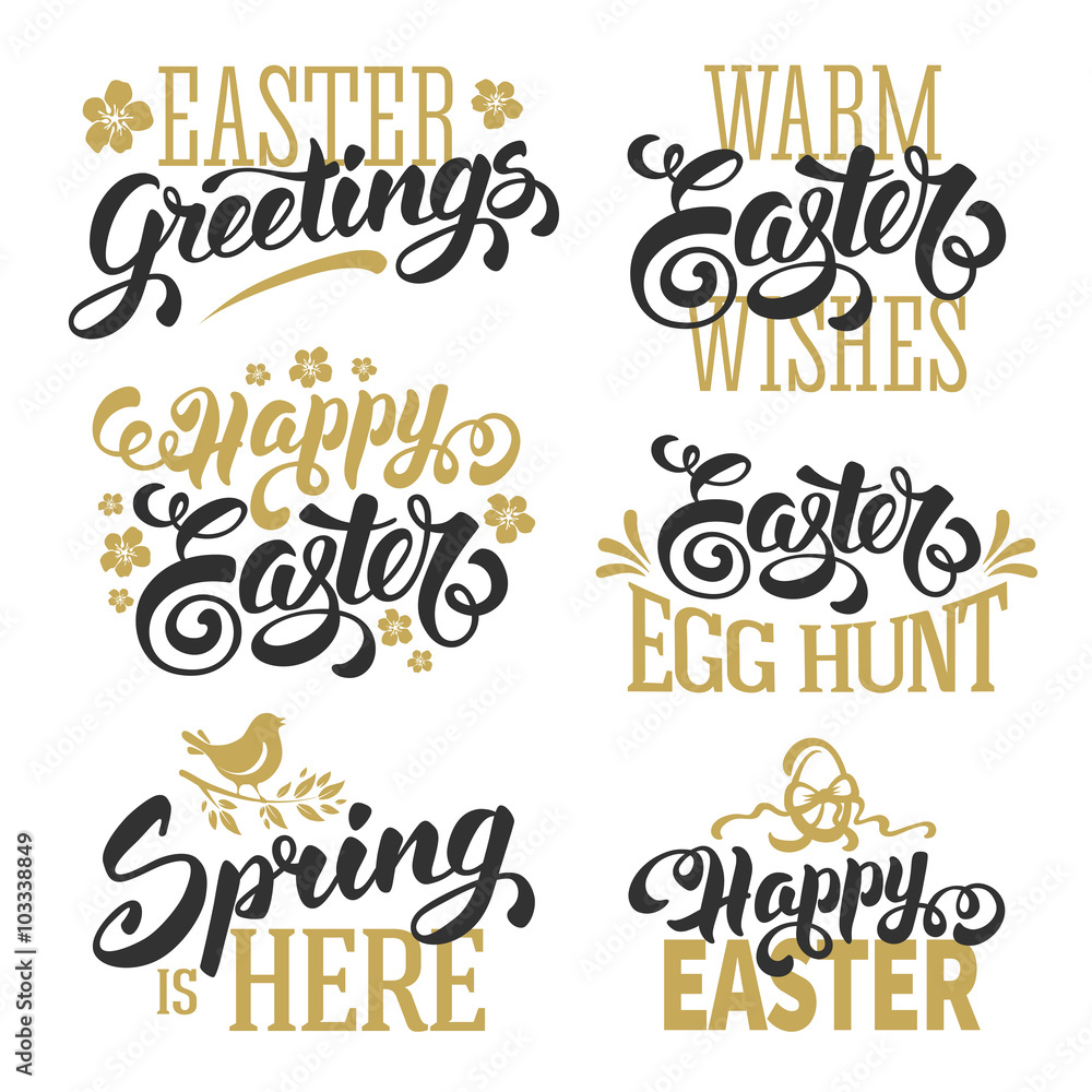 Fototapeta premium Easter Typographical Lettering Designs Set. Isolated on White Background. Vector Illustration.