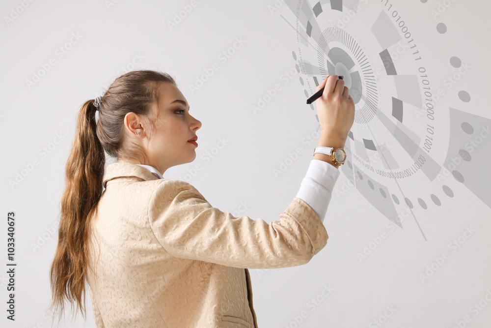 Future technology. Woman working with futuristic interface 