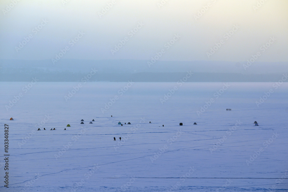 Ice surface of Plescheevo lake, Russia 