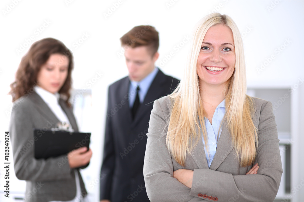 Beautiful cheerful smiling business woman Beautiful cheerful smiling business woman
