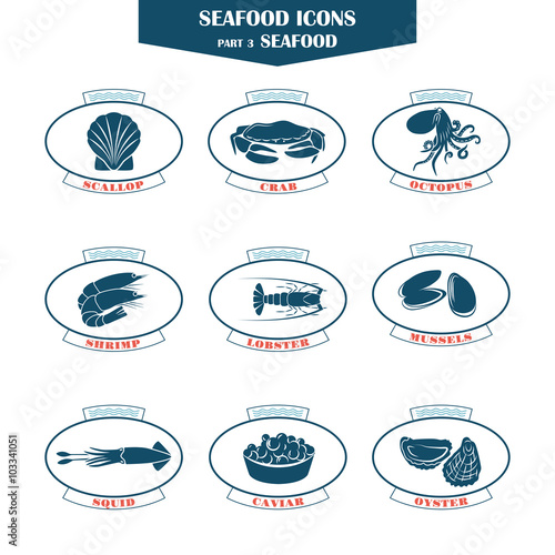 Seafood icons. Fish icons