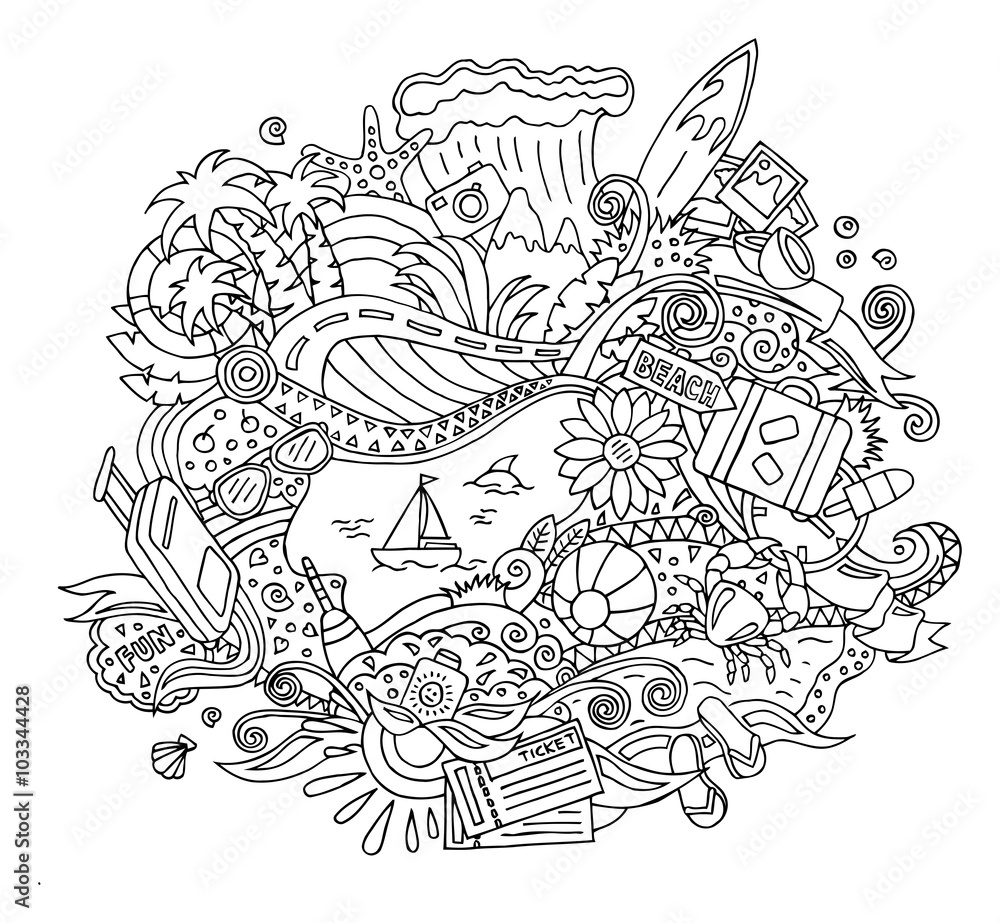 Fototapeta premium Doodle Summer Vacation Illustration