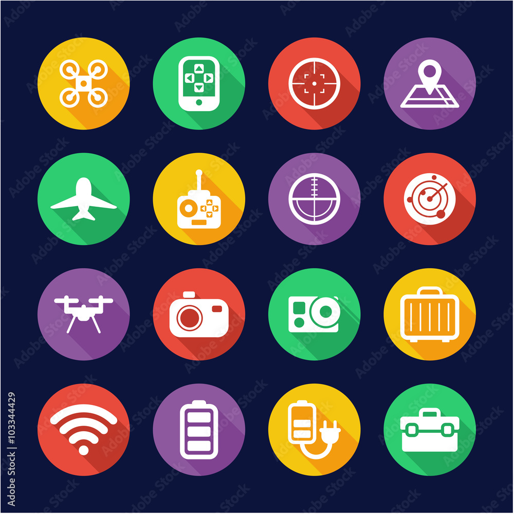 Drone Or Quadcopter Icons Flat Design Circle Drone Or Quadcopter Icons Flat Design Circle