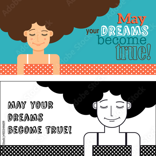 Banners about young woman sleeping and dreaming
