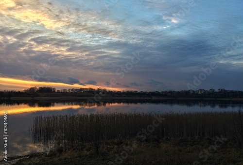 Beautiful sunset sky over lake