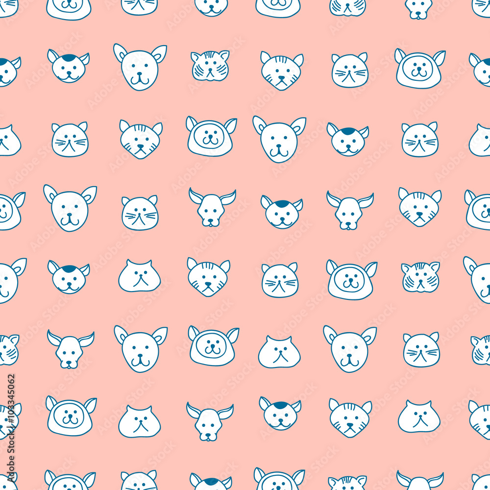 Cute seamless pattern with hand-drawn cat faces Cute seamless pattern with hand-drawn cat faces