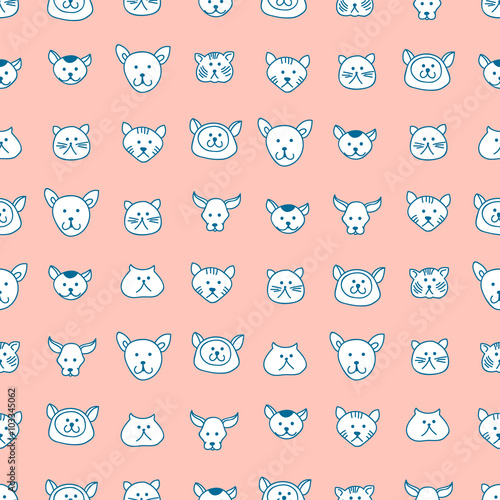 Cute seamless pattern with hand-drawn cat faces