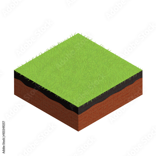 isometric cross section of ground with grass. Vector illustratio