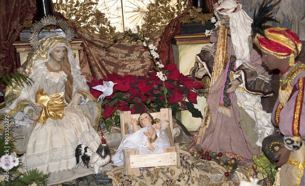 Spain is a very religious country and at Christmas all the churches,shops and houses are decorated with Nativity Cribs and tableaux