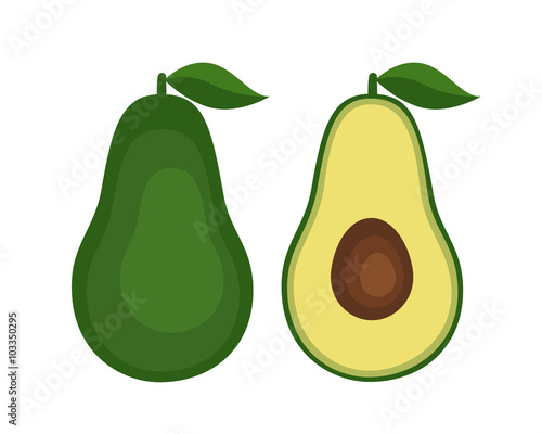 Flat icon fruit avocado with leaf. Vector illustration.
