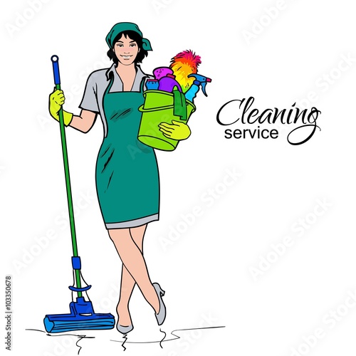 Woman in uniform. Cleaning services.