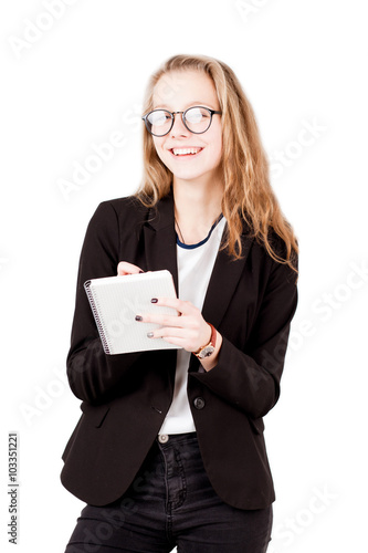 Smiling young student girl isolated