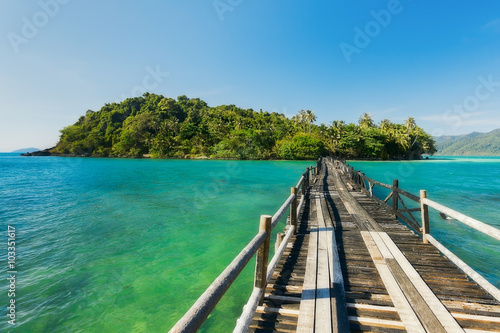 Wooden bridge to the island. Koh Laoya Sea of Thailand.