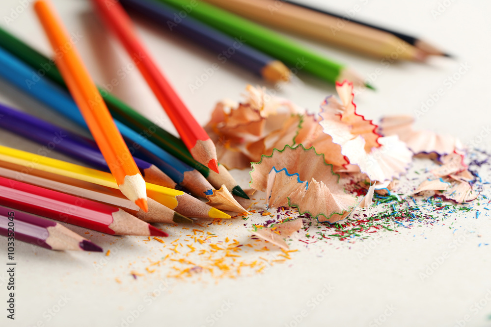 Drawing colourful pencils on a white background, close up Drawing colourful pencils on a white background, close up