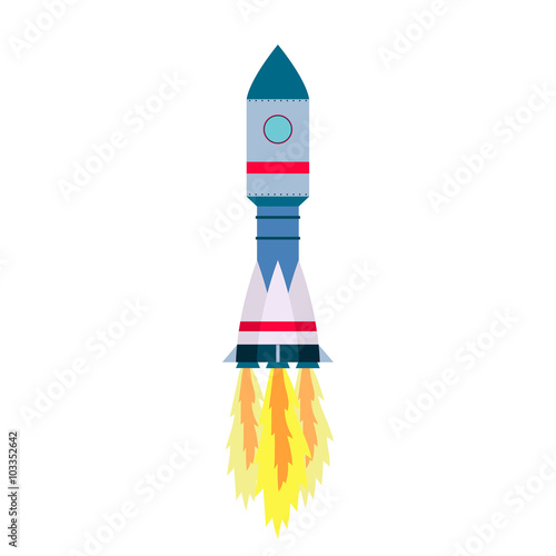 Space rocket launch isolated on white background. Vector illustration