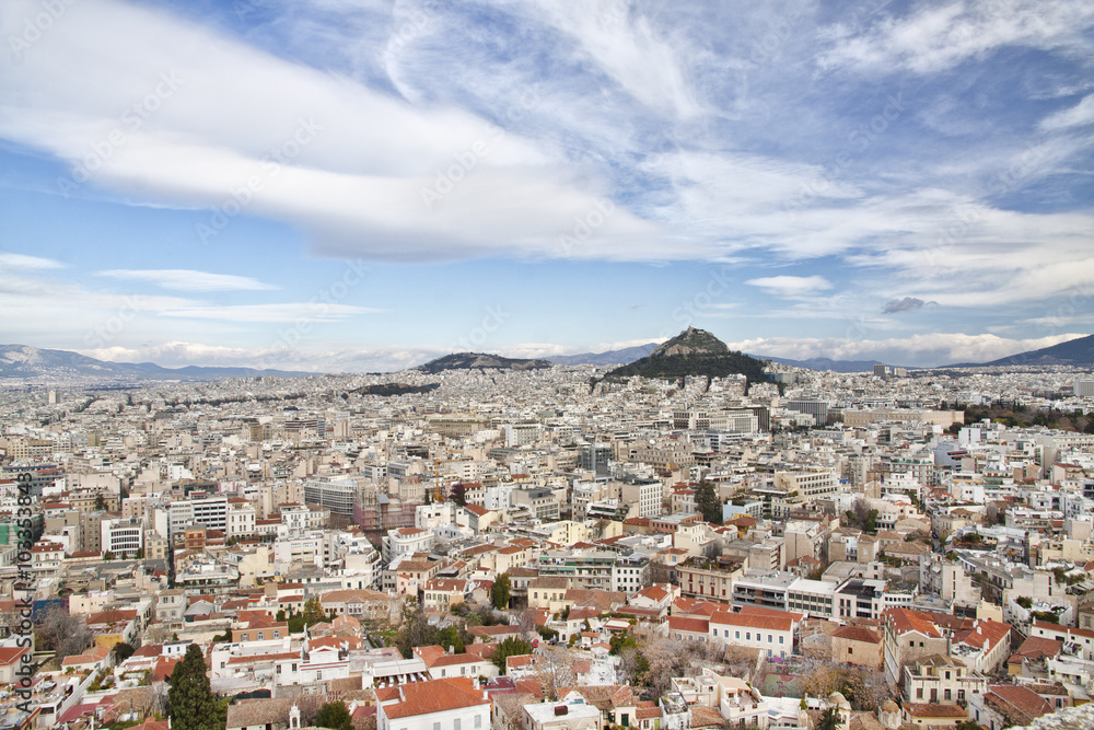 View from the Acropolis of Athens to the Athens suburb