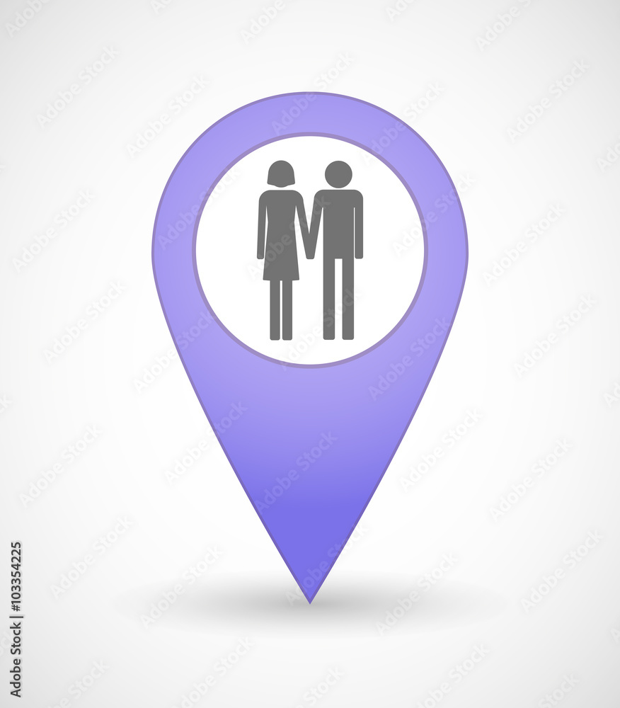 Map mark icon with a heterosexual couple pictogram Map mark icon with a heterosexual couple pictogram