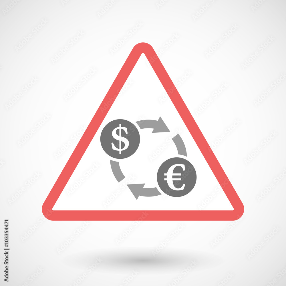 Warning signal icon with a dollar euro exchange sign Warning signal icon with a dollar euro exchange sign