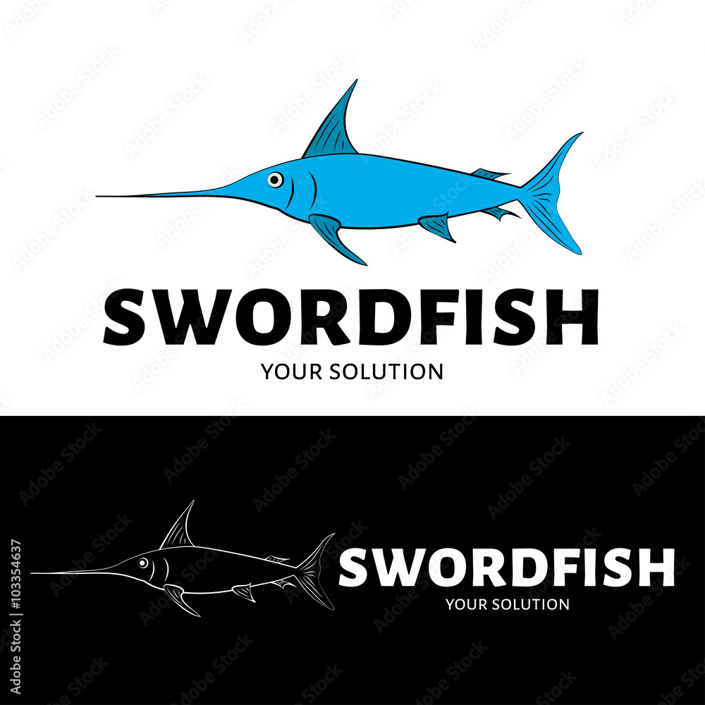 Vector logo swordfish. Brand logo in the shape of a swordfish. Stock